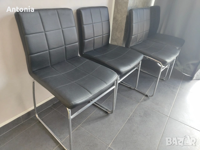 Черни кожени столове 4 бр, снимка 3 - Столове - 54099301