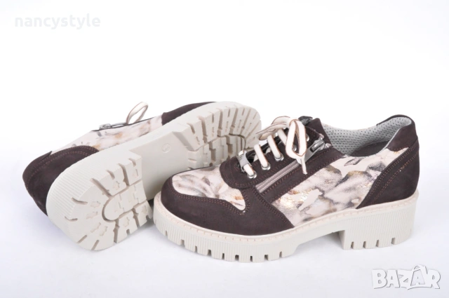 НОВО! Кафяви дамски обувки с връзки и цип, снимка 4 - Дамски ежедневни обувки - 53873130