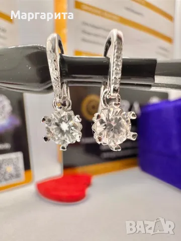 Сребърни обеци с мойсанит (диамант) 0.5 карата , снимка 1