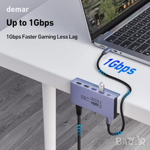 BENFEI 8-в-1 USB C хъб със сигурна скоба – 4K/60Hz HDMI, 2 x USB-A 3.2, снимка 4 - Кабели и адаптери - 51171175