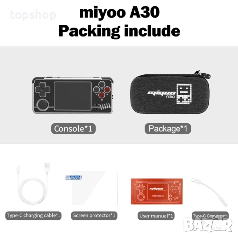 НОВА, ТЕСТВАНА Miyoo A30 игрова конзола с 64GB карта памет, 2.8-инчов екран, ретро видеоигри..., снимка 2 - Nintendo конзоли - 51597967