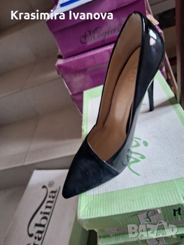 нови обувки Мегияс велур и лак , снимка 5 - Дамски обувки на ток - 54193412