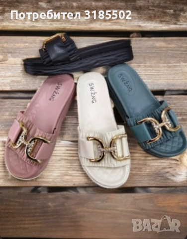 Луксозни дамски чехли с елегантни златисти елементи, снимка 5 - Чехли - 51526104