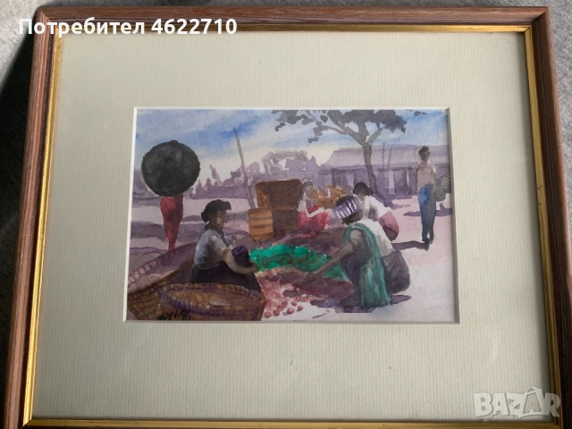 картина акварел , Пазар,