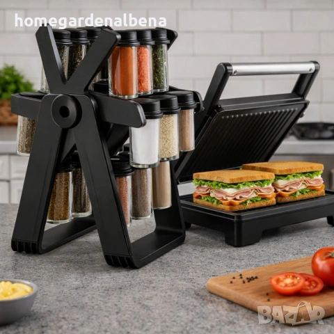 Тостер грил и сандвич преса 2в1 Royalty Line RL-PM1000 1000W + Подарък органайзер за подправки, снимка 3 - Тостери - 54142569