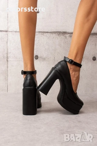 Обувки на ток - черна кожа - KLS80

