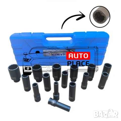 Ковани ударни вложки 1/2″ удължени (10 – 32 мм) 15 части HAWEK