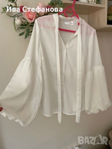Бяла елегантна официална разкошна нова блуза топ интересни буфан ръкави 40 номер , снимка 1 - Блузи с дълъг ръкав и пуловери - 46262885