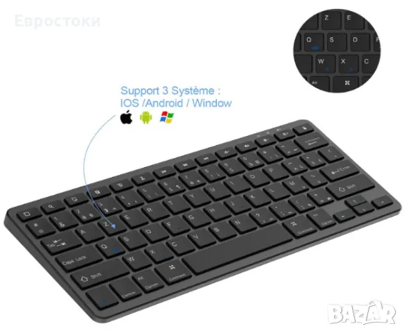 Безжична клавиатура СС, акумулаторна Bluetooth клавиатура за iOS/ Windows/ Android, ултра тънък диза, снимка 3 - Клавиатури и мишки - 49969386