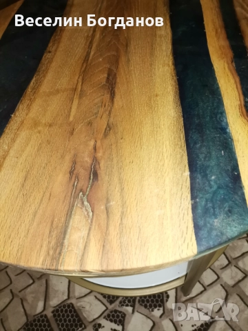 Холна масичка червен дъб и епоксидна смола, снимка 6 - Маси - 52848961