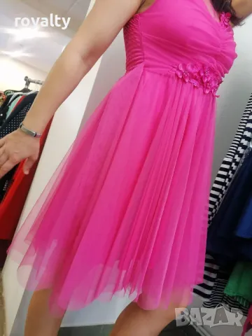 Рокля с тюл в цвят циклама, снимка 4 - Рокли - 50414532