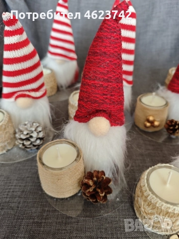 Коледно гномче +свещ , снимка 2 - Декорация за дома - 52122213