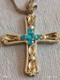 СРЕБРИСТ ГЕРДАН с КРЪСТ и ИНКРУСТИРАНИ СИНИ КАМЪНИ ТЮРКОАЗ ТОПАЗ 52231, снимка 2