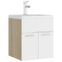 Шкаф за баня с вградена мивка, бяло и дъб сонома, ПДЧ, снимка 1 - Шкафове - 44985075