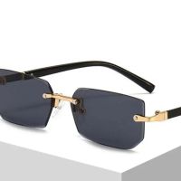 Мъжки черни слънчеви очила без рамки, ретро квадратни слънчеви очила със стилен дизайн, снимка 5 - Слънчеви и диоптрични очила - 45408716
