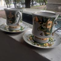 Руски порцелан позлата две големи чаши с чинийки печати, снимка 2 - Антикварни и старинни предмети - 45387454