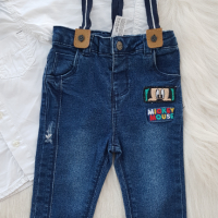 Детски дънки Мики Маус, риза и папионка 9-12 месеца, снимка 2 - Комплекти за бебе - 45034404
