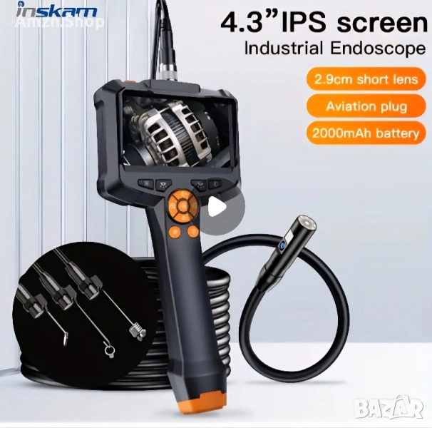 Ендоскопска камера двойна леща 4.3'' IPS екран 1080P HD Ендоскоп бароскоп за инспекция 5 метра, снимка 1