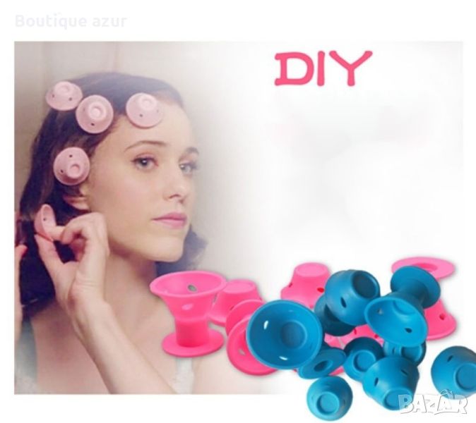 Комплект от 10 броя силиконови ролки за коса в розов или син цвят  TV676, снимка 1