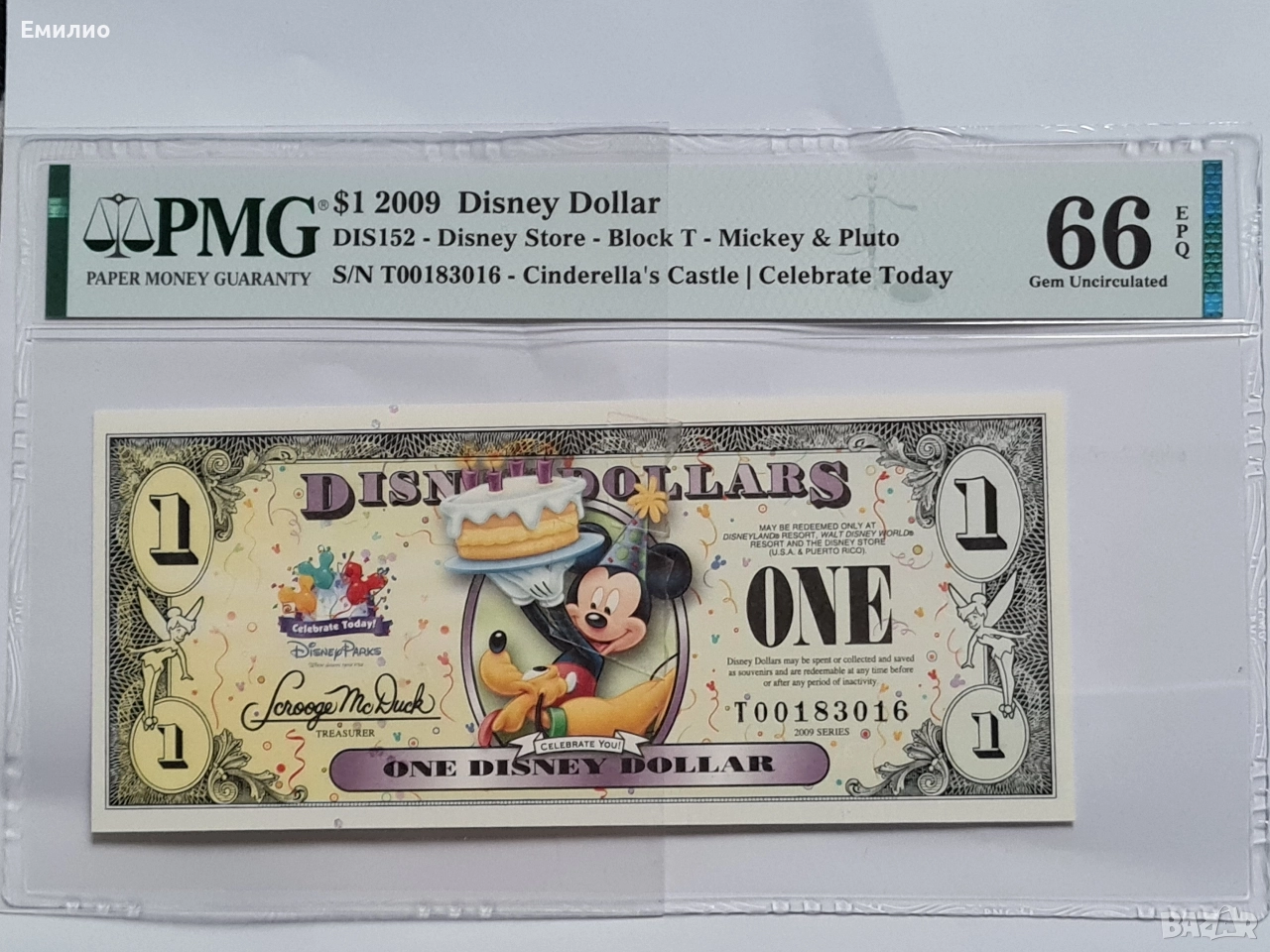 USA. DISNEY $1 DOLLAR 2009 PMG 66, снимка 1