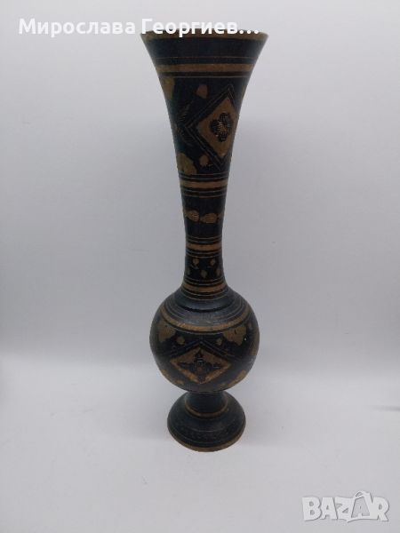 35 см висока Стара месингова ваза, ръчно гравирана, снимка 1