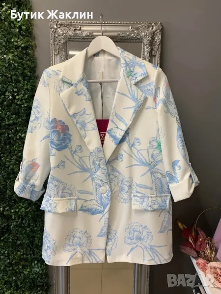 Дамско сако оувърсайз с флорални мотиви, снимка 1