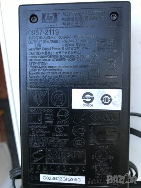 hp AC POWER ADAPTER - 32V/563mA, 15V/533mA, снимка 1