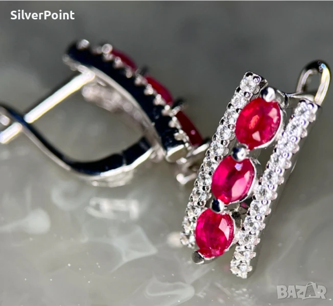 Сребърни обеци с натурални Рубини , снимка 1