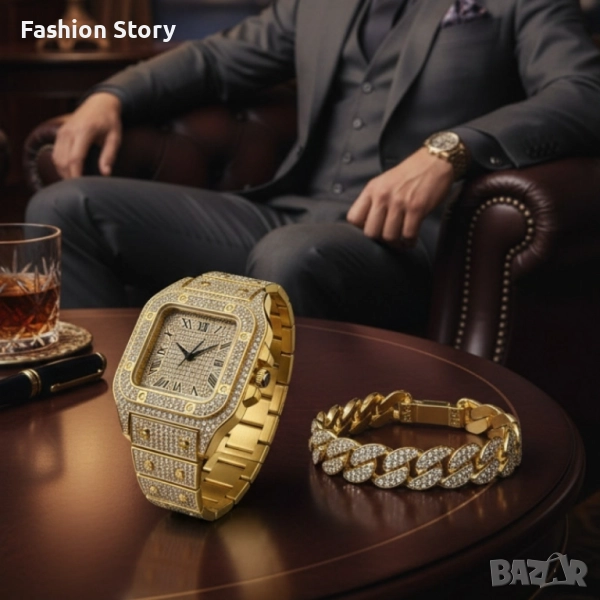 Луксозен комплект часовник и гривна – блясък и стил в едно, снимка 1