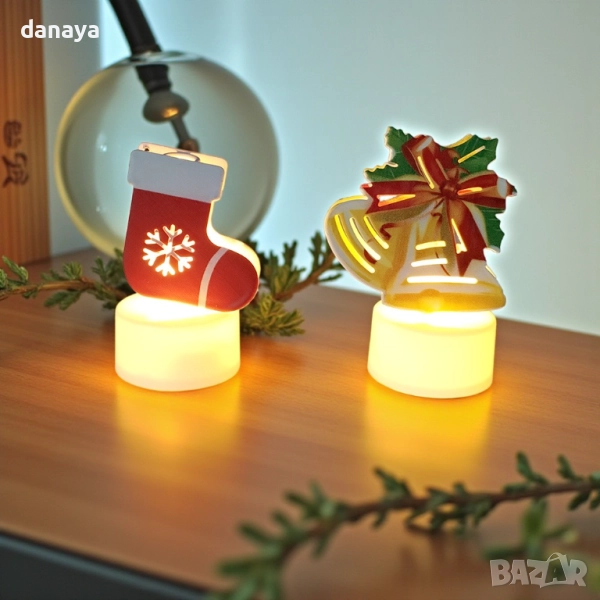 6228 Коледна електронна свещ с метална фигурка, 8 см, снимка 1