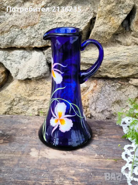 Кана /ваза в синьо ръчно рисувана, снимка 1