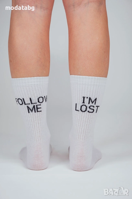Чорапи със спортен ластик и надпис FOLLOW ME/I'M LOST, снимка 1