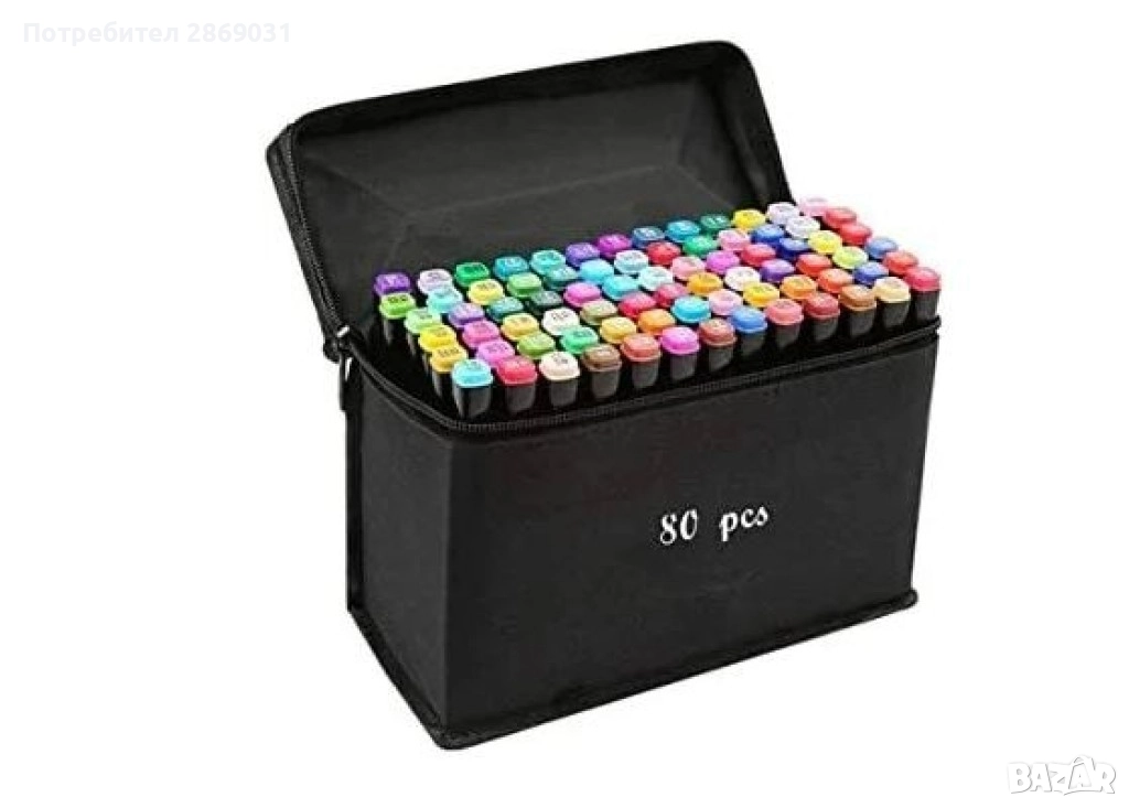 Комплект двустранни маркери с алкохолна основа + калъф за съхранение, снимка 1