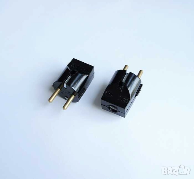 Щепсел за контакт шуко, 220V, 16A, Произведен в България, Черен, снимка 1