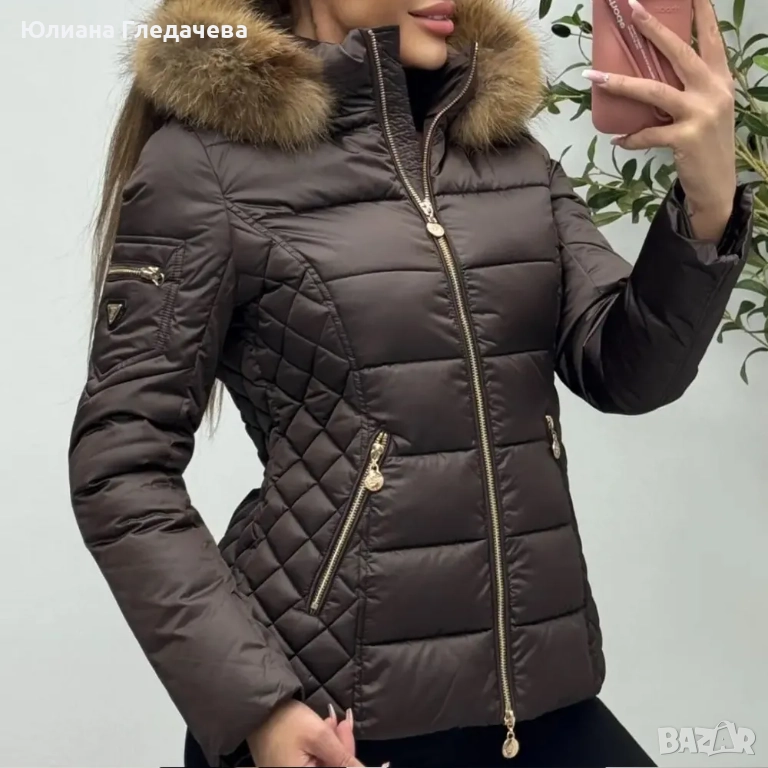 Яке кафяво ново ,естествен косъм на качулката 129.00, снимка 1