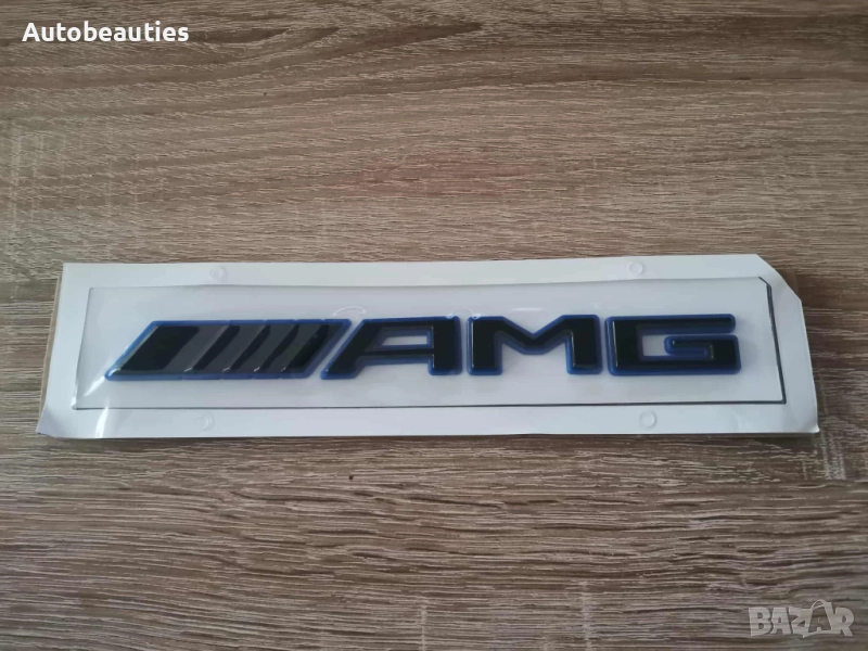 Mercedes Benz AMG черна емблема със син кант, снимка 1