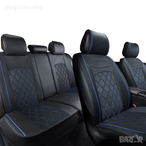 Кожена Тапицерия за МПС 1158 - 5 части Черно/Синьо, снимка 1