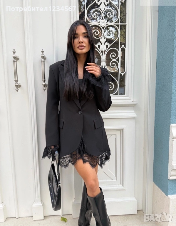 Нов дамски блейзър с дантелени ръкави, снимка 1