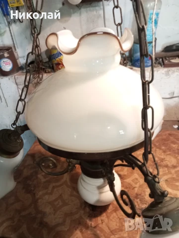 Старинен бронзов полилей с оригинални стъкла, снимка 13 - Антикварни и старинни предмети - 50503908