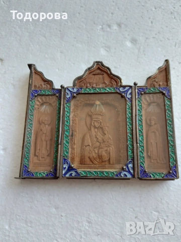 Лот сребърни икони,Царска Русия''сребърна,сребро 84 икона св.Николай Чудотворец/гилеше емайл, снимка 18 - Икони - 51951215