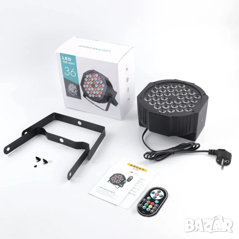 Про RGB LED PAR сценичен прожектор 72W, DMX, монтажни скоби, дистанционно, снимка 12 - Лед осветление - 53484113