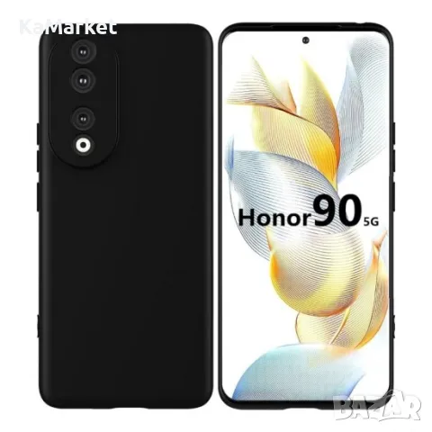 Силиконов кейс bSmart Silicone Soft Cover, За Honor 90, Черен и Протектор, снимка 1 - Калъфи, кейсове - 47907390