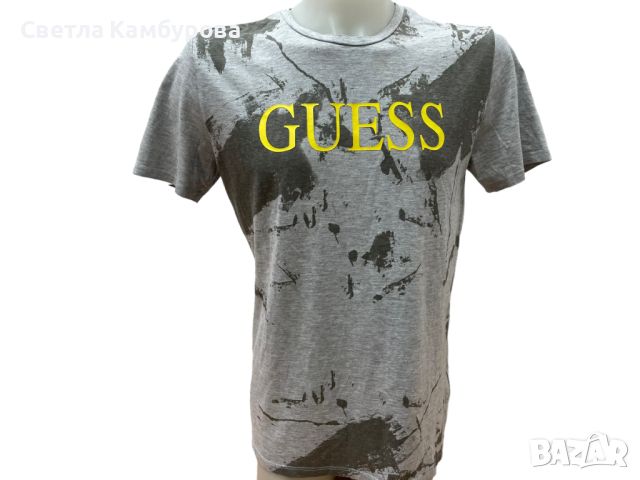 Мъжка тениска GUESS размер M / L сиво жълто, снимка 1 - Тениски - 45717805