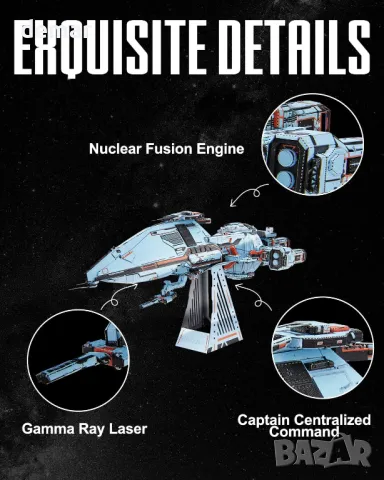 Piececool 3D пъзел метален син космически боен кораб, 259 части, снимка 9 - Пъзели - 49880007