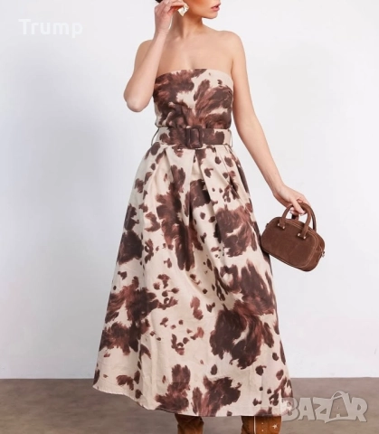 Елегантна стилна рокля тип корсет, ефектен десен