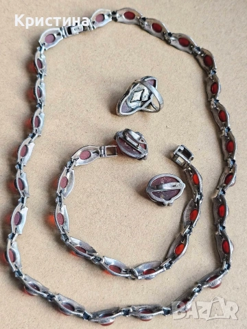 Винтидж сребърен комплект с Карнеол и марказити, снимка 13 - Колиета, медальони, синджири - 53905837