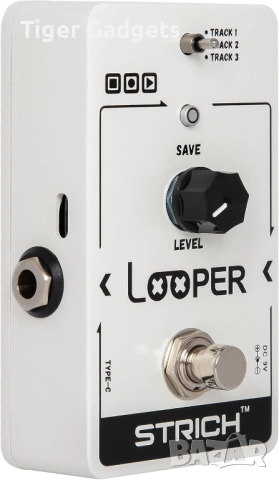 Looper педал STRICH за китара 90 мин запис 3 лупа USB-C
