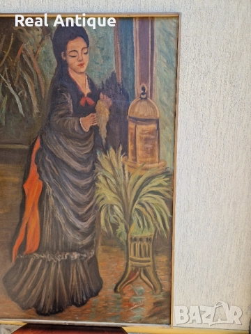 Уникална огромна антикварна майсторска авторска картина масло върху платно , снимка 4 - Антикварни и старинни предмети - 51686658