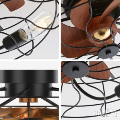 1бр/ Вентилатор за таван с LED осветление, 50 см – индустриален стил, енергоспестяващ DC мотор, 6 ск, снимка 4 - Други - 51992941