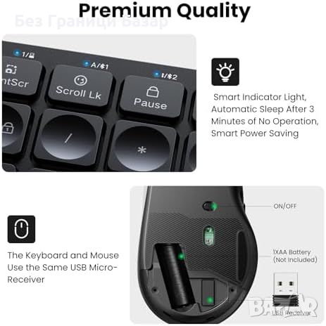 Нов Безжичен Комплект Клавиатура и Мишка UGREEN Bluetooth 5.0, Ергономична, Тиха, снимка 5 - Клавиатури и мишки - 45353362